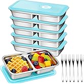 Vovyager 6 Pack Stainless Steel Snack Containers, Grab and Go Reusable Double Compartment Food Storage Containers with Lids, Meal Prep Lunch Box Containers for Lunch Camping Travel Gym and Daily Use