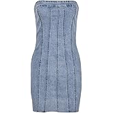 LEOROO Denim Dress Women Summer Sexy Sleeveless Off Shoulder Casual Bodycon Mini Dress Cocktail Party Wear