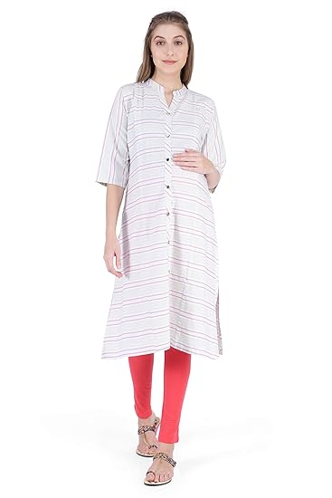 Women's Cotton Lime Green Maternity/Feeding Kurti