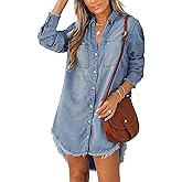 CUPSHE Womens Denim Shirt Dress Long Sleeve Button Down Casual Loose Jean Dresses with Pockets