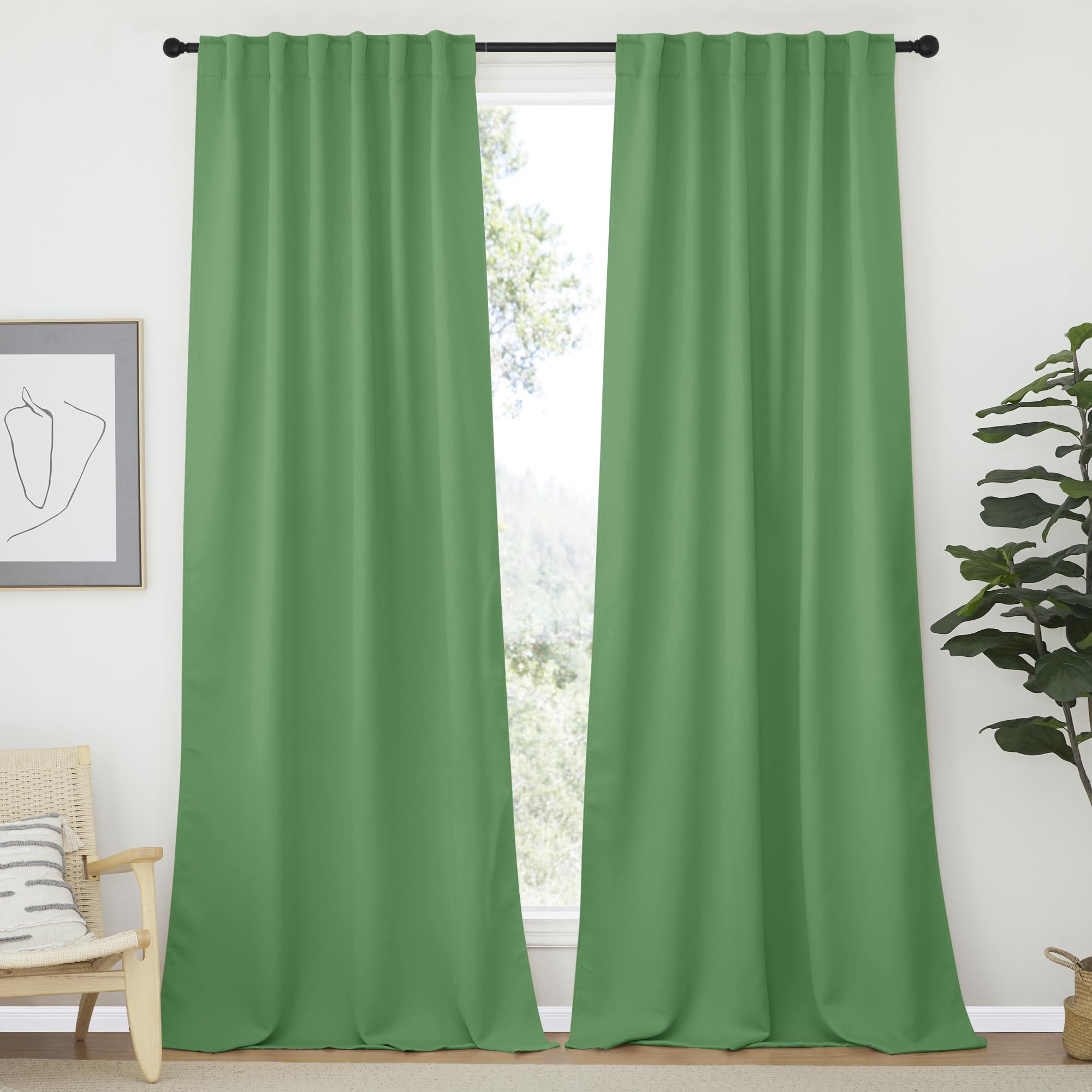 NICETOWN Bedroom Blackout Curtain Panels - (Forest Green Color) 52 x 108 Inch, 2 PCs, Insulating Energy Saving Solid Rod Pocket Blackout Drapes for Hall, Villa Image