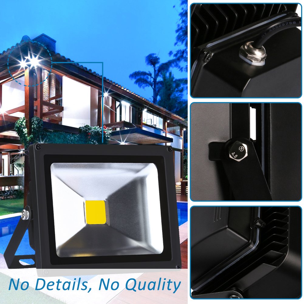 LEDMO LED Flood Lights, Waterproof IP65 for outdoor, Daylight White, 6000K, 1600lm, 100W Halogen Equivalent, Security Lights, Floodlight