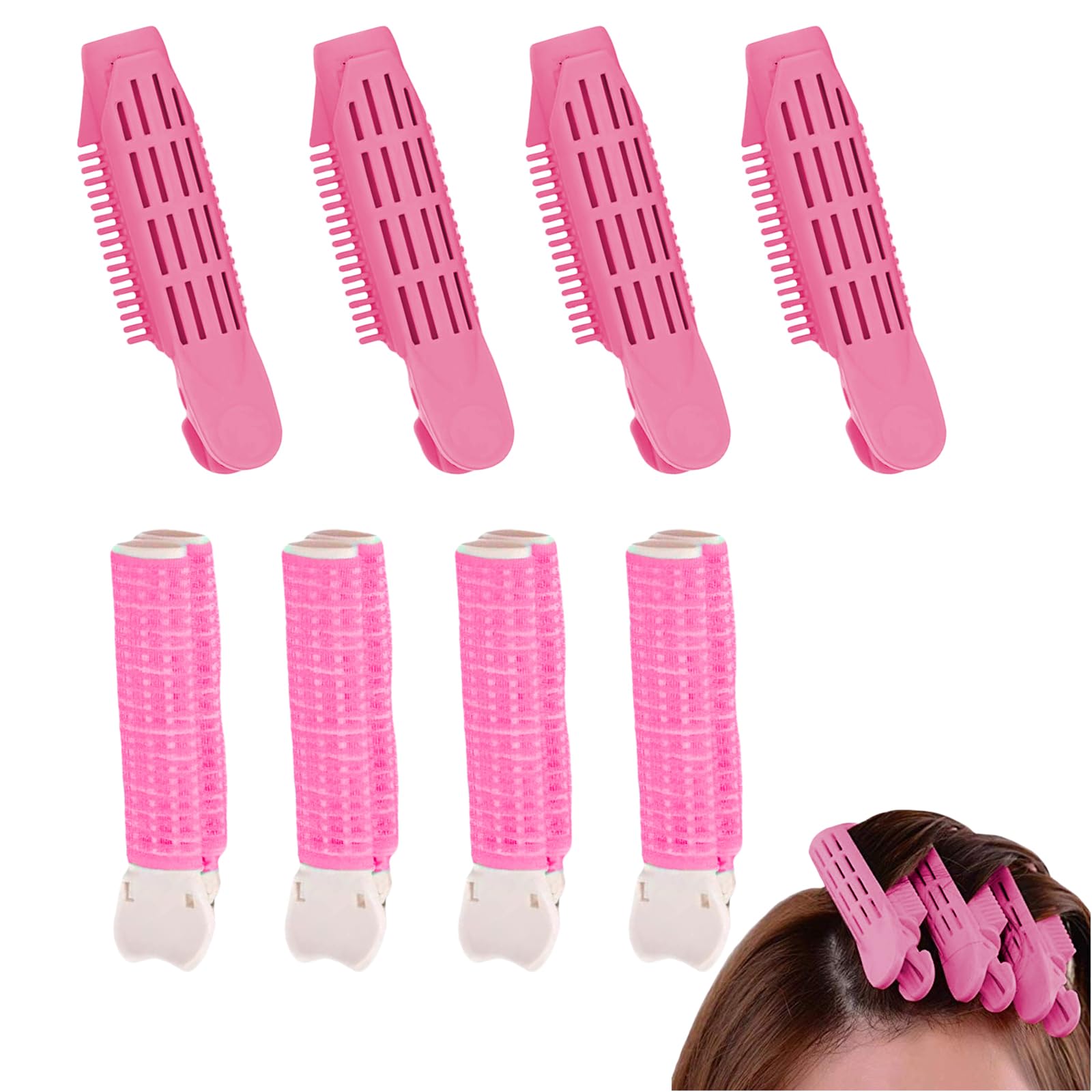 Yeomju Pack of 8 Volume Hair Clips, Root Volume Clips, Hair Curlers, Air Curler, Root Clips for Hair Volume, Fluffy Hair Volumiser Clips, Curl Clips (Rose Red)