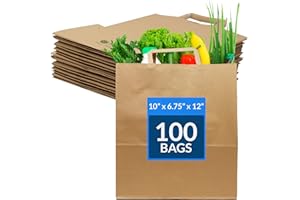 Reli. Kraft Paper Bags w/Handles (100 Pcs, Bulk) (Large 10"x6.75"x12") Brown Paper To Go/Take Out/Restaurant/Bags with Handles, Shopping Bags, Retail, Gifts | 25% larger than 10"x5"x13"