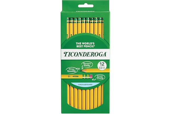 Ticonderoga Wood-Cased Pencils, Unsharpened, 2 HB Soft, Yellow, 12 Count