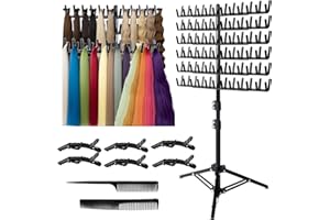 Hair Extension Holder with 144 Pegs, Height Adjustable Double-Sided Wig Storage Stand, Hair Braiding Organiser with Tools for