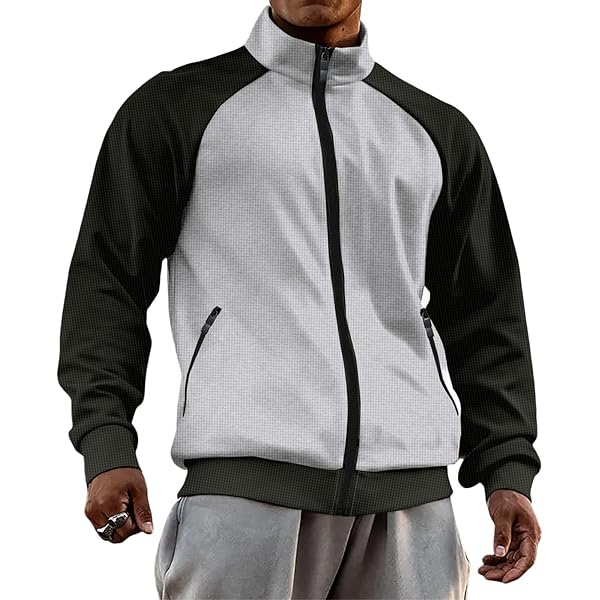 Track Jacket for Men Full Zipper Color Block Raglan Sweatshirts