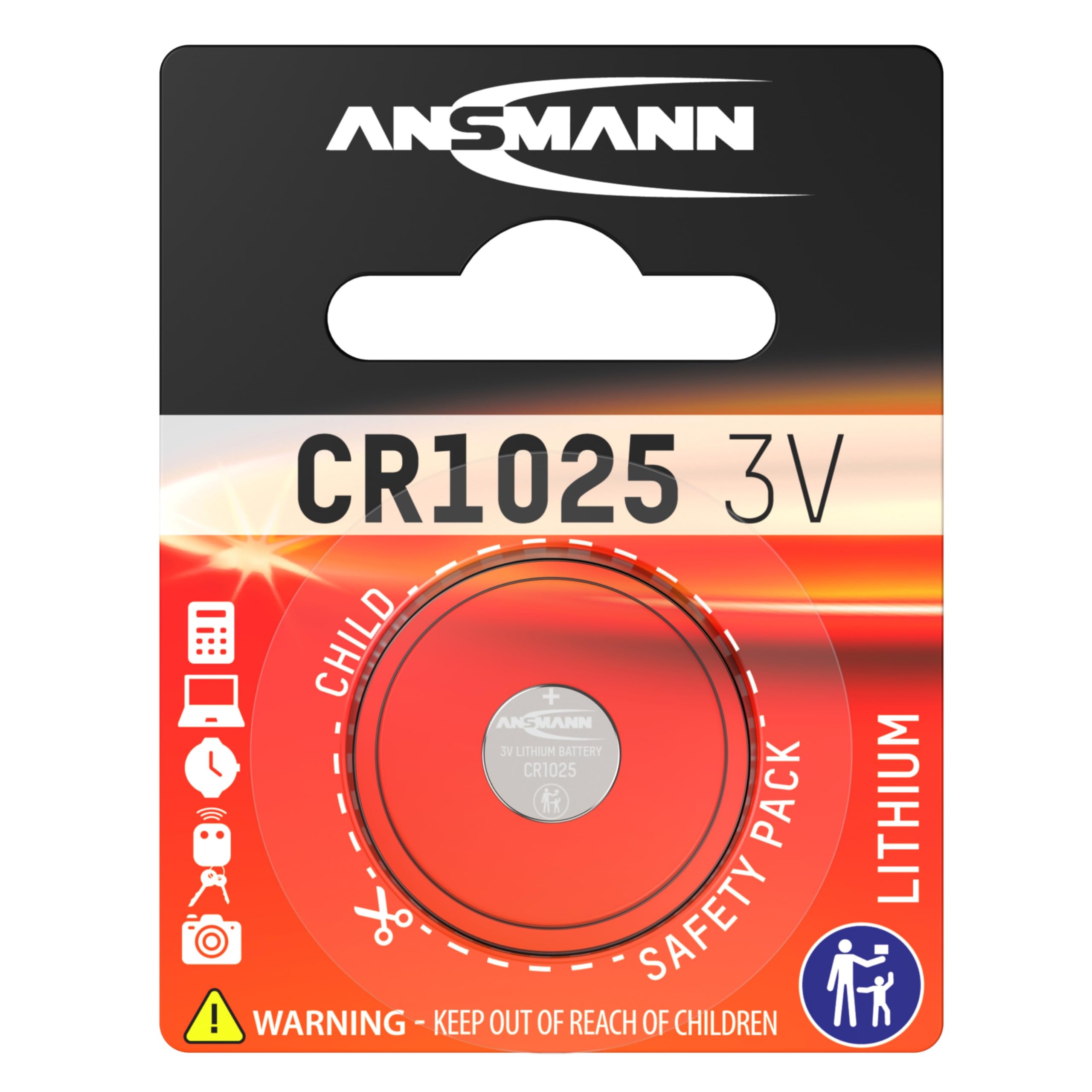ANSMANN CR1025 Coin Battery [Pack of 1] Lithium 3V Button Cell Ideal For Calculators, Scales, Clocks, Watched, Car Keys, Digital Cameras and Garage Door Openers