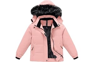MoFiz Kids Girls Winter Coats with Removable Hood Waterproof Windproof Warm Fleece Zip Up Outerwear Jackets with Zip Pockets