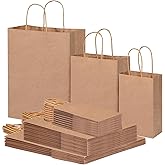 OUTUXED 75pcs Kraft Paper Brown Bags with Handles [3 Sizes 10/35/30] - Heavy-Duty Bulk Gift Bags for Retail, Birthday, Party Favors, Merchandise & Shopping (8lbs Capacity)