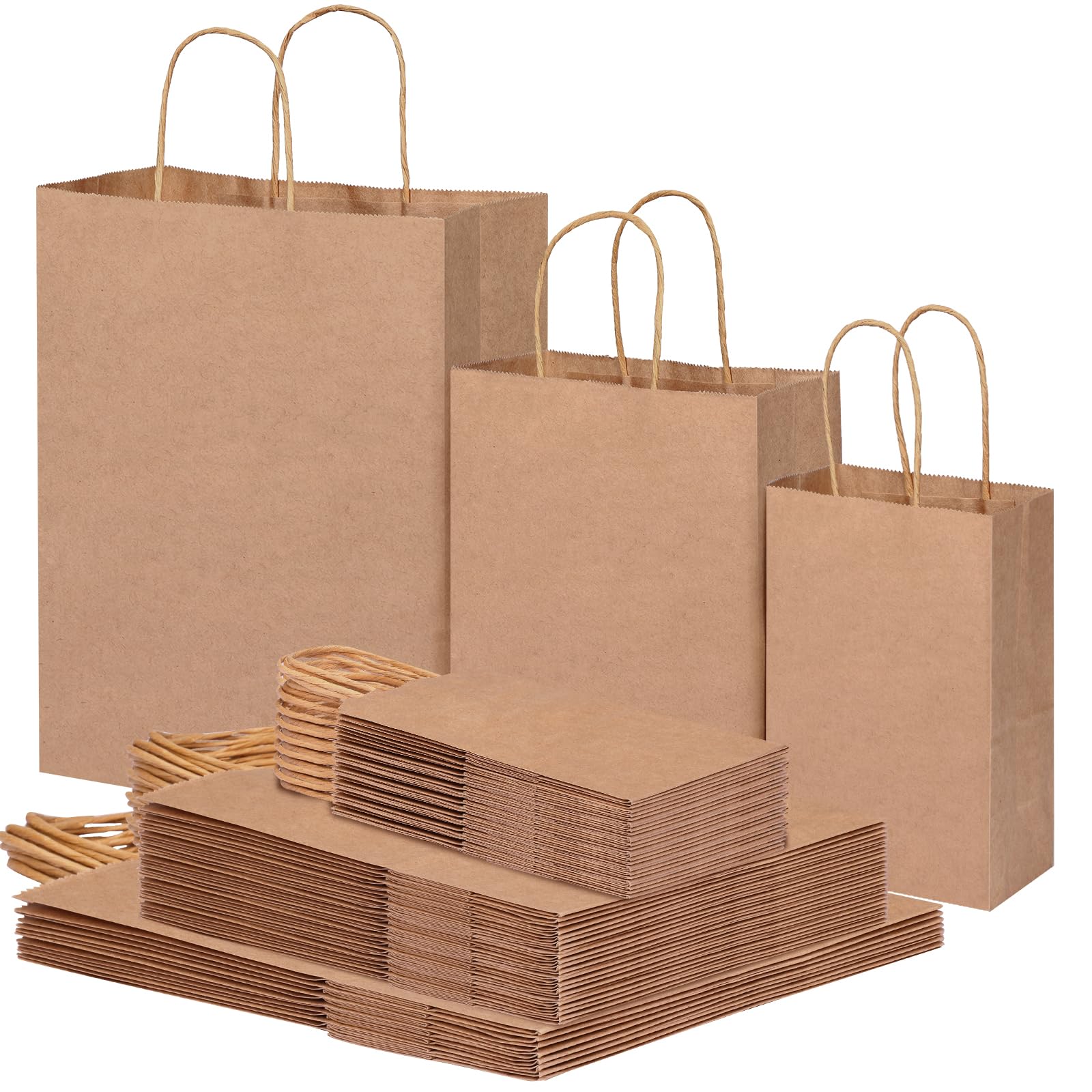 Photo 1 of OUTUXED 75pcs Kraft Paper Brown Bags with Handles [3 Sizes 10/35/30] - Heavy-Duty Bulk Gift Bags for Retail, Birthday, Party Favors, Merchandise & Shopping (8lbs Capacity)