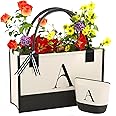 OATALY Monogrammed Canvas Tote Bag with Zipper Pockets - Ideal Gift for Mom, Teacher, Sister