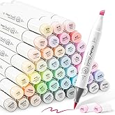 Ohuhu Pastel Alcohol Brush Markers- 48 Colors of Honolulu Sweetness - AP Certificated -Alcohol Based Double Tipped Art Marker Set for Artist Adults Coloring Illustration- Brush & Chisel - Refillable