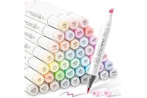 Ohuhu Pastel Alcohol Brush Markers- 48 Colors of Honolulu Sweetness - AP Certificated -Alcohol Based Double Tipped Art Marker Set for Artist Adults Coloring Illustration- Brush & Chisel - Refillable