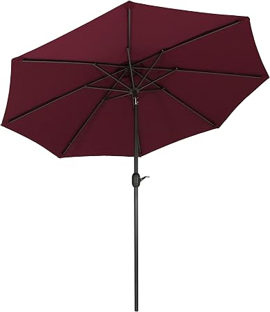 Amazon Com Sunnydaze 9 Foot Outdoor Patio Umbrella With Fade Resistant Umbrella Canopy Auto Tilt Crank Rust Resistant Aluminum Burgundy Garden Outdoor
