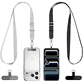 CACOE Phone Lanyard 2 Pack-2× Adjustable Neck Strap,2×Patches,Universal Multifuctional Lanyards Compatible with Most Smartphones(Black+Gray)