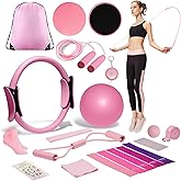 Pilates Essential Kit, Pilates Equipment Set for Women with Pilates Ring and Ball Set, Resistance Bands, Jump Rope and Core Sliders at Home Pilates Kit for Women Yoga Fitness Workouts&Better Me Gifts
