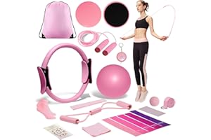 ZPAIO Home Pilates Workout Kit for Women, Pilates Equipment Set with Pilates Ring and Ball Set, Resistance Bands, Jump Rope and Core Sliders at Home Pilates Essential Kit for Women Yoga Fitness Workouts