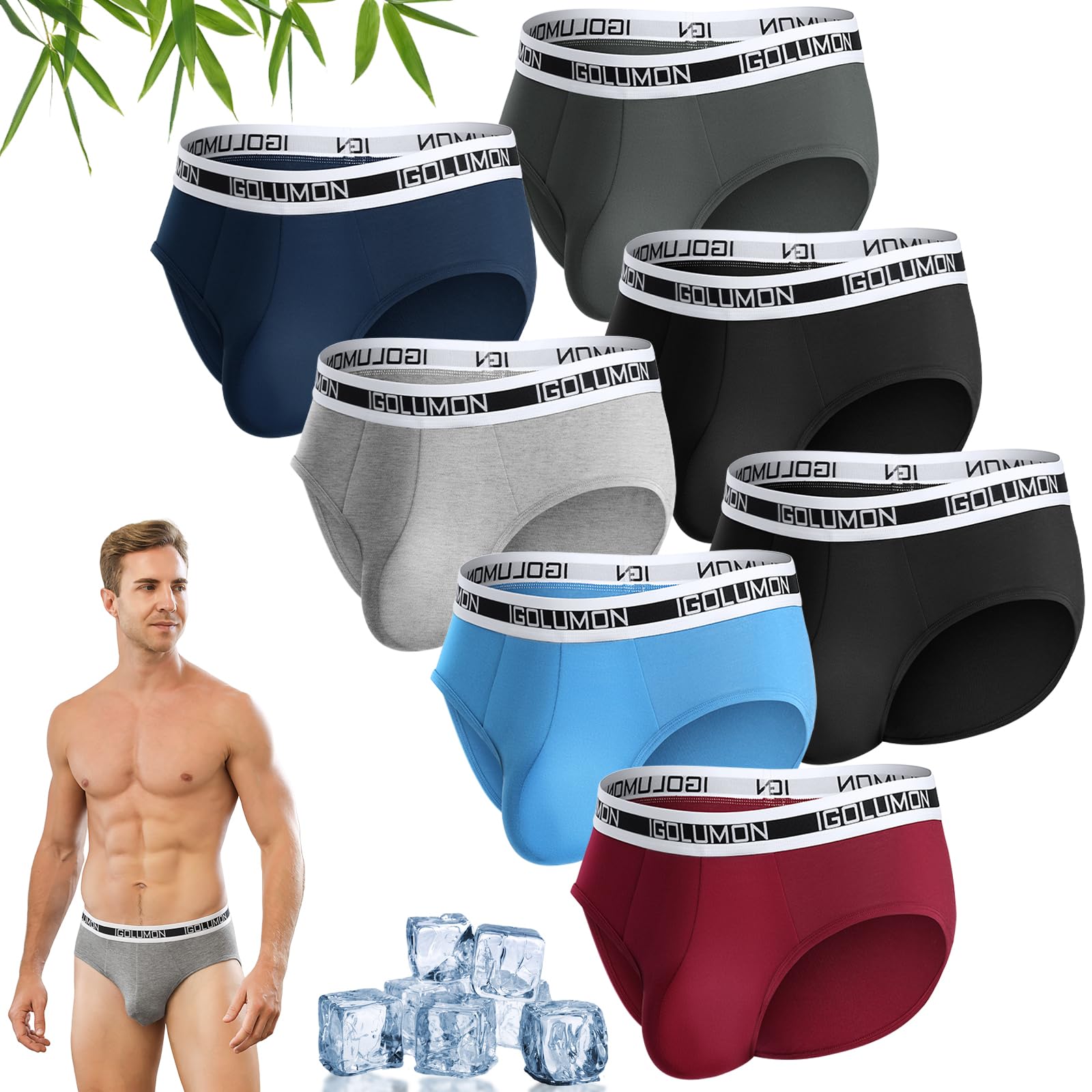 Photo 1 of IGOLUMON Mens Underwear Briefs 7 Pack Bamboo Rayon Briefs for Men Support Pouch No Fly Tag-Free Rear Coverage Underwear
