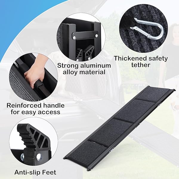 UROSS DOG RAMP FOR CAR 63″ LONG – COLLAPSIBLE PET RAMPS FOR LARGE DOGS SUV TRUCK FOLDING OUTDOOR DOG RAMP FOR PORCH STEPS