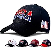 LELVK American Flag Patriotic Baseball Cap | Embroidered USA Flag 100% Cotton Adjustable Hat for Men & Women