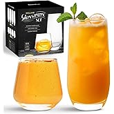 Short & Tall Drinking Glasses Set of 8 - 4 Tall Water Glasses and 4 Short Small Glass Cups Set - Elegant Glass Drinkware - Deluxe Glassware Sets for Highball Sparkling Cocktails, Wine, Beer, Whiskey