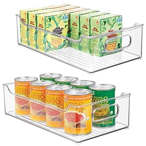 mDesign Wide Stackable Plastic Kitchen Pantry Cabinet, Refrigerator or Freezer Food Storage Bin with Handles - Organizer for Fruit, Yogurt, Snacks, Pasta - BPA Free, 14.5" Long, 2 Pack - Clear