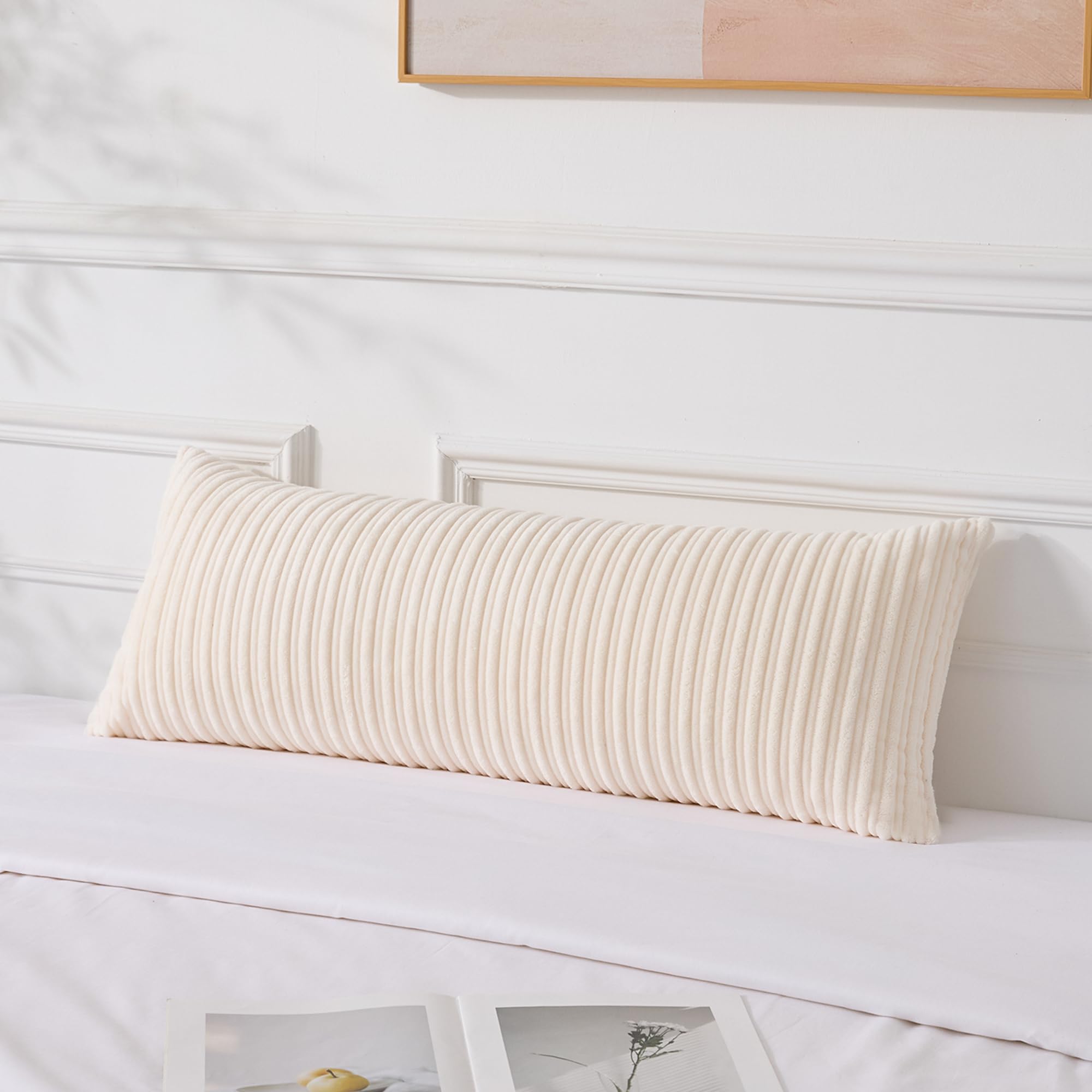 Photo 1 of UGASA 14x36 Inch Pillow Cover Pack of 1 Soft Boho Stripe Corduroy Large Long Rectangular Lumbar Cushion Cover Farmhouse Decorative Throw Pillowcase for Bed, Couch, Sofa, Bedroom, Living Room, Cream