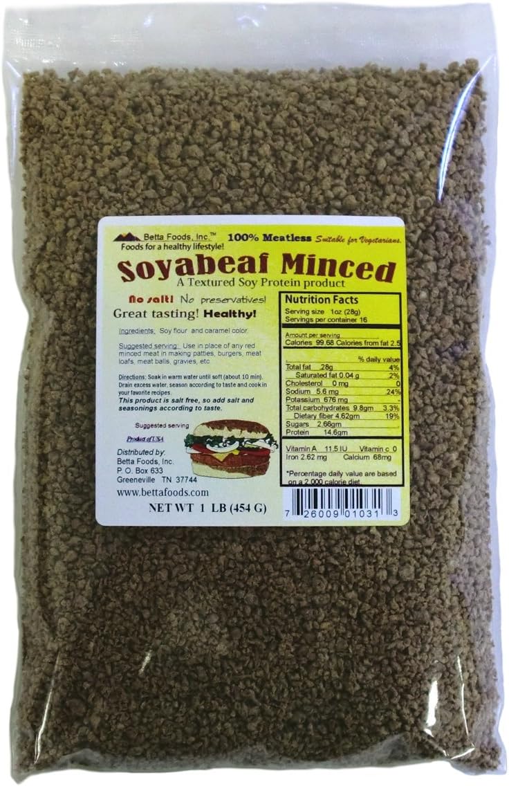 Betta Foods Soyabeaf Minced (Unflavored TVP Granules), 16-Ounce Bag