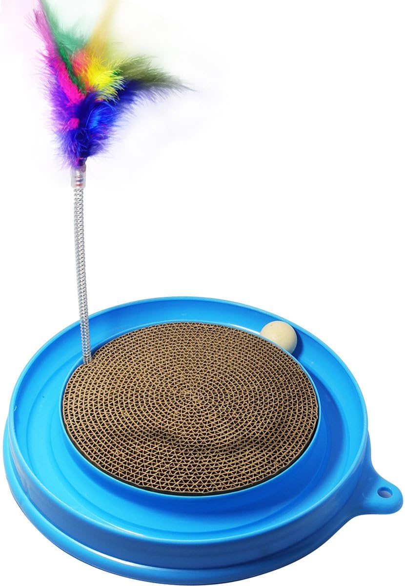 Turbo Scratcher Cat Toy Interactive Training Exercise Play Toy With Turbo,Ball And Feather Toy(Blue)