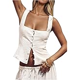 SOLY HUX Women's Button Down Tank Tops Square Neck Sleeveless Y2k Going Out Summer Top