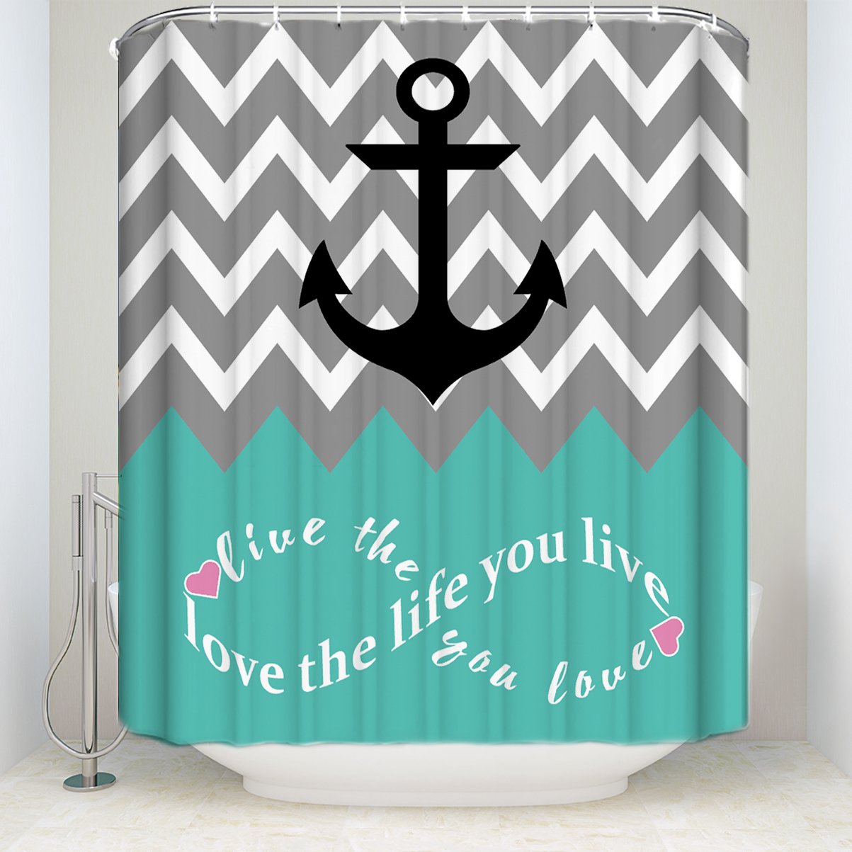 Hipster Quotes Live Love Laugh In Turquoise Colorblock Chevron With Anchor Theme Painting Funny Art Decor