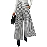 GORGLITTER Women's Houndstooth Pants Plaid High Waisted Wide Leg Dress Pants Business Casual Trousers