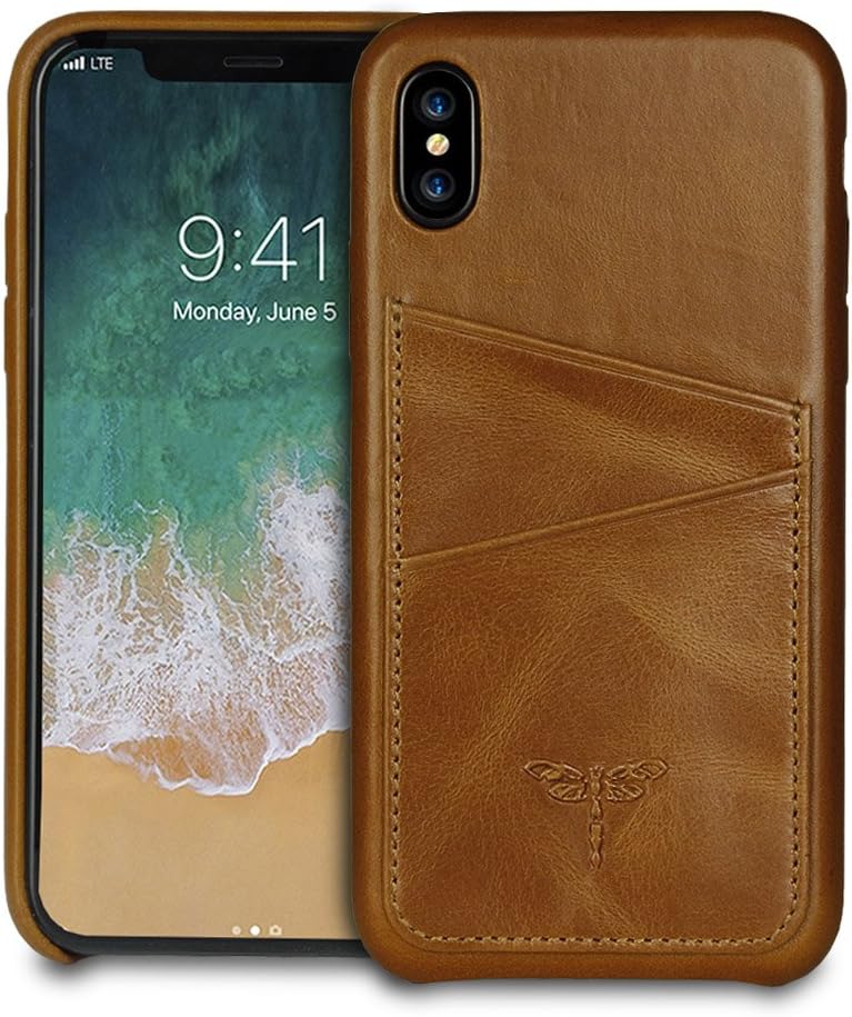 iPhone X Case FRIFUN Phone Case Ultra Slim Genuine Leather Case Back Cover with 2 Card Holder Slots for Apple iPhone X - Brown