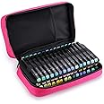 BTSKY Art Marker Carrying Case Lipstick Organizer-60 Slots Canvas Zippered Markers Storage for Prismacolor Touch Spectrum Noir Paint Sharpie Markers, Empty Wallet Only (Pink)