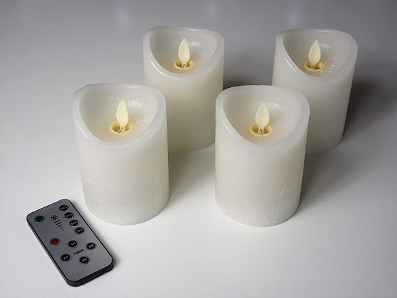 4er Set LED Echtwachskerzen flackernd mit Fernbedienung LED Kerzen mit Flackereffekt in zwei Farben Dimmbar mit Timer (elfenb