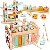 Weilim Montessori Toys for 1 Year Old, 3-in-1 Wooden Hammering &amp; Ramp Toy | Shape Sorter, Stacking Blocks &amp; Xylophone Build Fine Motor Skills; A Screen-Free First Birthday Gift, Boy or Girl