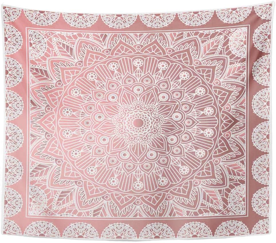 Suklly Tapestry Wall Hanging Dusty Rose Bandana A Mandala in Pink Colors Home Decor Polyester Living Bedroom Dorm 60 X 80 Inches Picnic Mat Beach Towel Bed Cover
