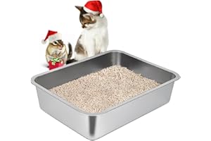 LIHONG Stainless Steel Cat Litter Box,Small Metal Litter Box for Small Cats Hamster Rabbits,No Smell,Non Stick,Easy to Clean(18" Lx13.5 Wx6 H,M)