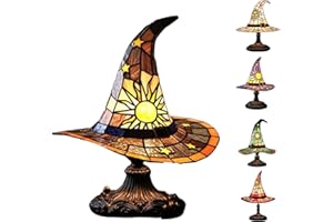 Quzimo Witch Hat Lamp, Handmade Gothic Stained Resin Night Light for Bedroom, Halloween Party Decor, Mystical Wizard Hat Shape for Wiccans & Home Altar, Purple Witchcraft Theme Gift (Red-30cm)