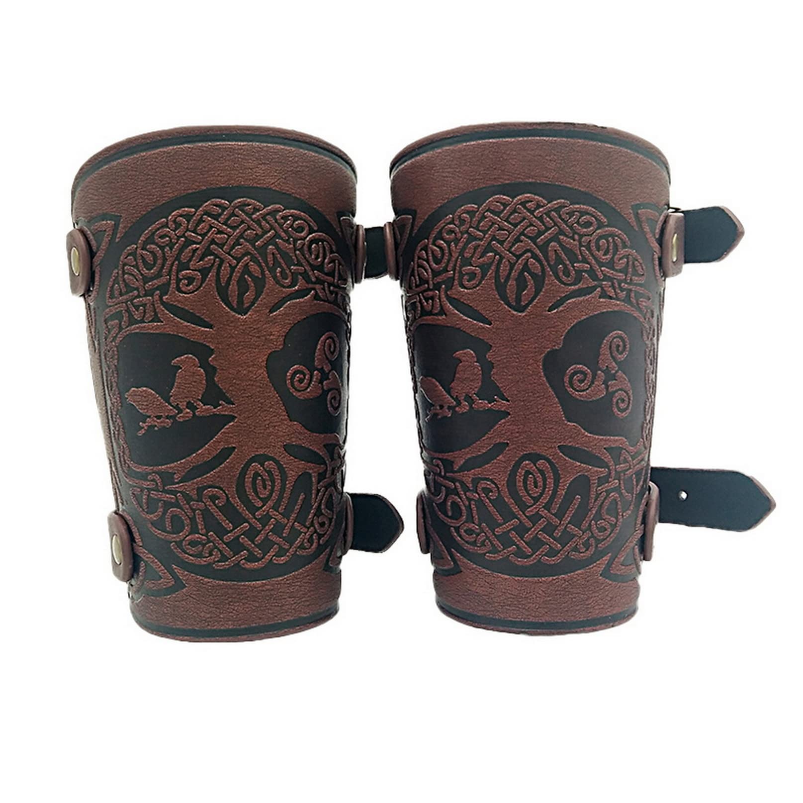 Viking Tree of Life Bracers Medieval Arm Guards Yggdrasil World Tree Leather Bracers Medieval Leather Wristbands Gauntlet Viking Accessories for Men Halloween LARP Archery Gladiator (Brown)