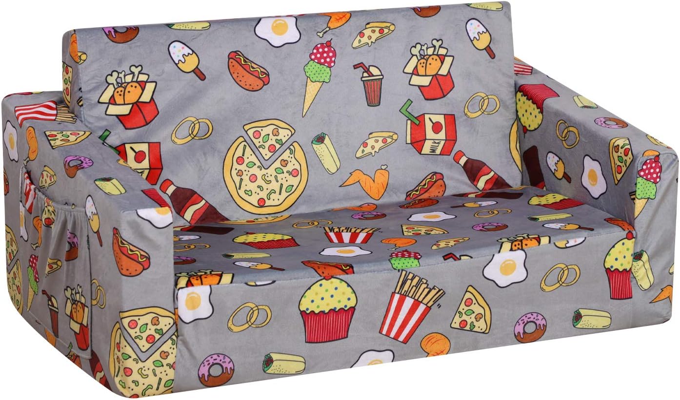 PWTJ Kid Sofa Couch, Double Seat 2 in 1 Flip Open Children Foam Sofa