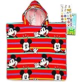 Mickey Mouse Hooded Towel Set for Kids Boys Girls - Mickey Bath Towel Poncho Bundle with Stickers and More | Mickey Bathroom Set