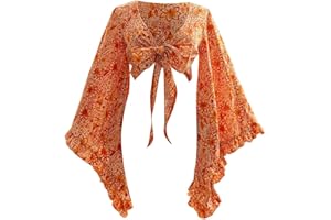 BEAUDRM Women's Boho Tops Western Country Concert Outfits Tie Front Long Bell Sleeve Tops 70s Hippie Disco Clothes