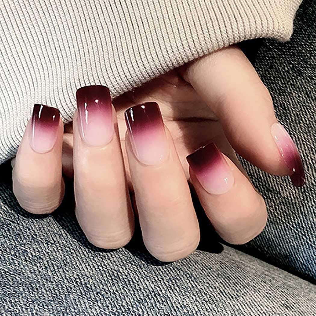 Brishow Coffin False Nails Short Fake Nails Press On Nails Gradient Ballerina Acrylic Full Cover Stick On Nails 24pcs For Women And Girls Buy Online In Lebanon At Lebanon Desertcart Com Productid