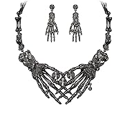 EVER FAITH Austrian Crystal Halloween Skeleton Hand Skull Necklace Earrings Set