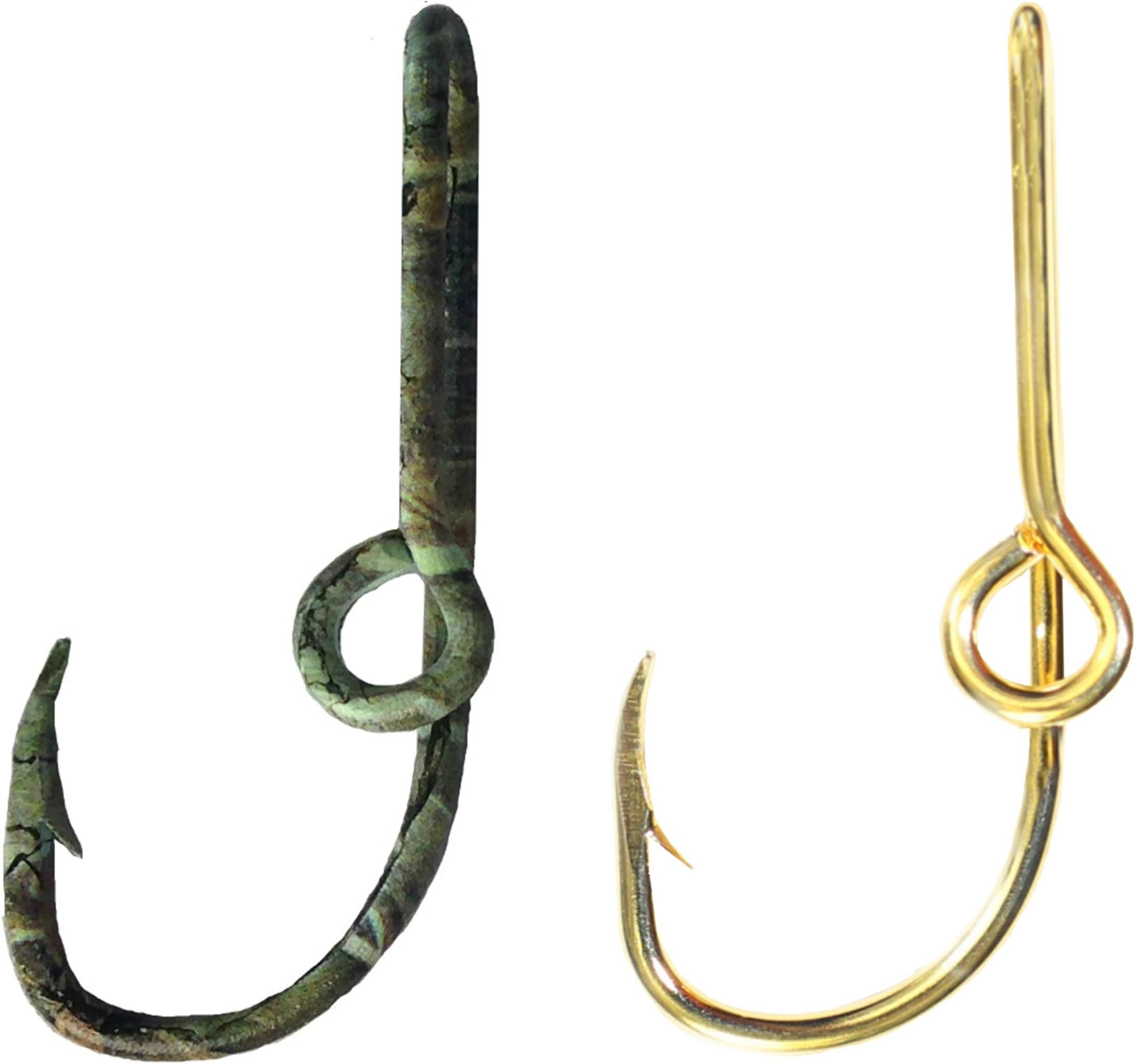 Two Fish Hook Hat Pins Camo and Gold Hat Hook Set of Two Hooks one Camo and one Gold