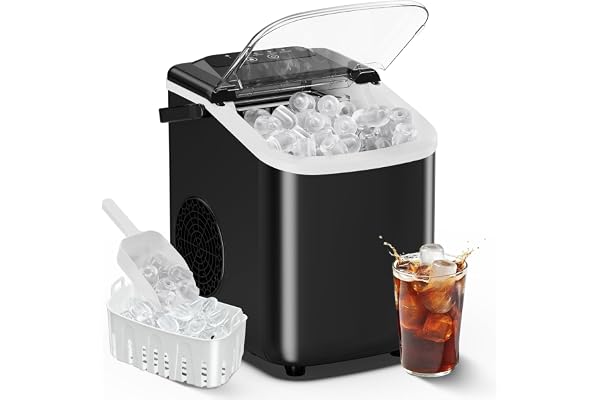 OLIXIS Countertop Ice Maker with Self-Cleaning, Portable Ice Maker Machine with Ice Scoop, 26Lbs/24H, 9 Cubes in 6 Mins, 2 Sizes of Bullet Ice for Home, Kitchen, Office