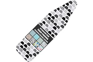 LCLW Ironing Board Cover and Pad Standard Size 15" x 54",3 Pairs of Hook and Loop Fastener Straps,Elastic Edges,Cotton Iron Board Cover with Scorch Resistant Thick Padding(Semi-Circle)