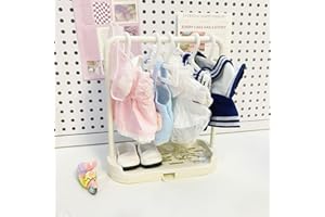 Dczosily 1 Set Doll Garment Rack with 5Pcs Mini Hangers Doll Clothes Storage for LABUBU Wardrobe Furniture Accessories for Dollhouse Baby Shower Supplies (White)